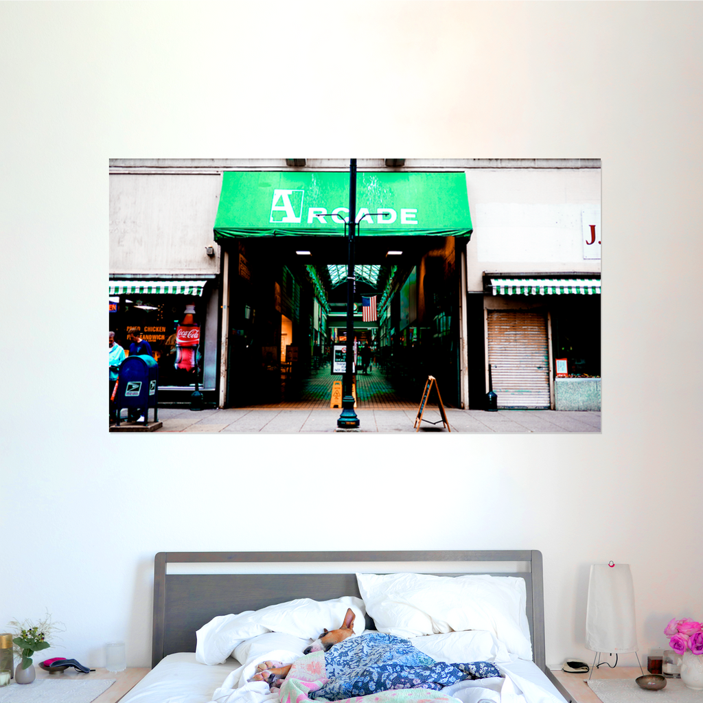 FINE ART PHOTOGRAPHY by ryan lutz this abstract, green piece is called arcade nashville green, 2020 the price is 500 usd over bed